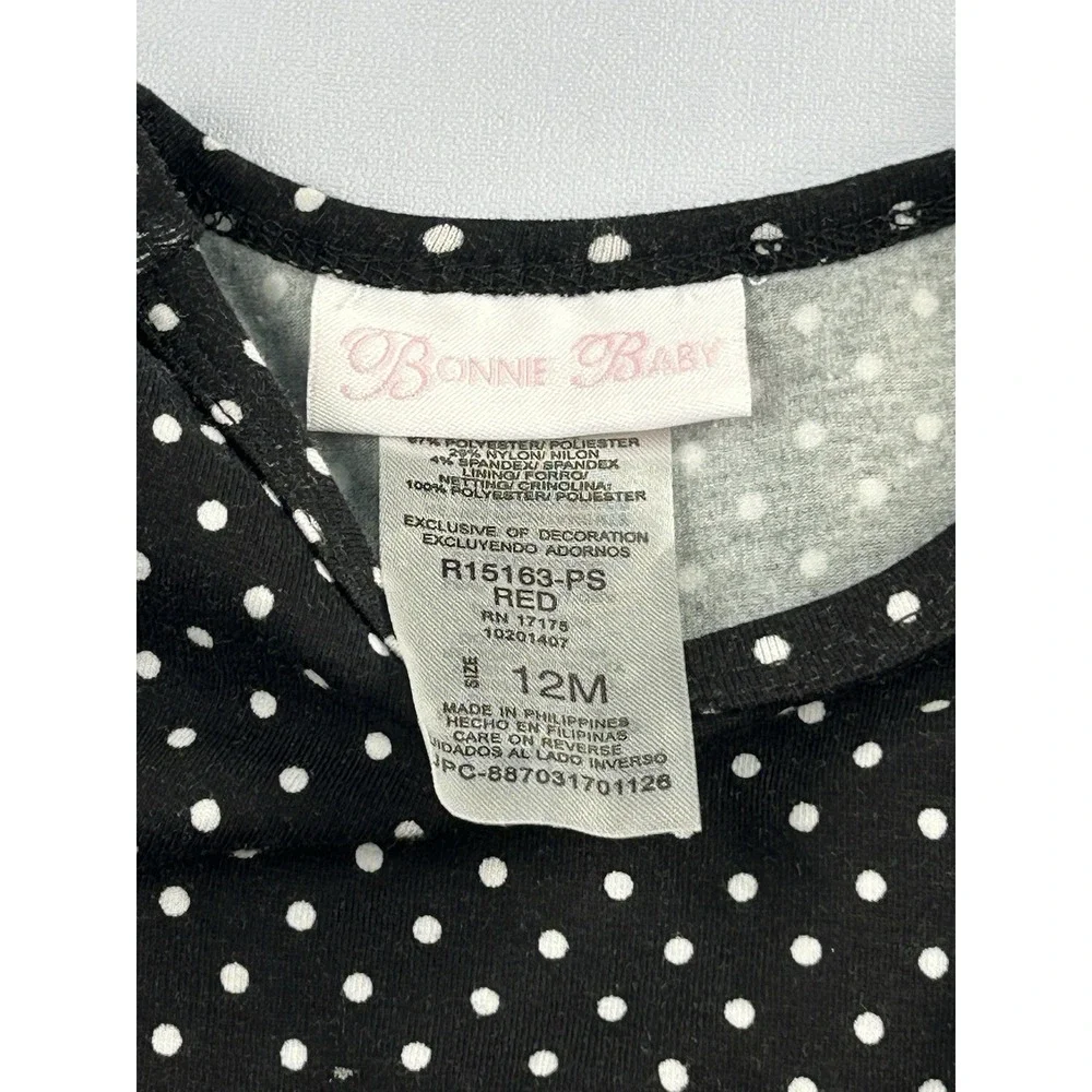 NWT Bonnie Baby 12M Polka Dot Ruffle Dress Red Bow Holiday Pageant Outfit